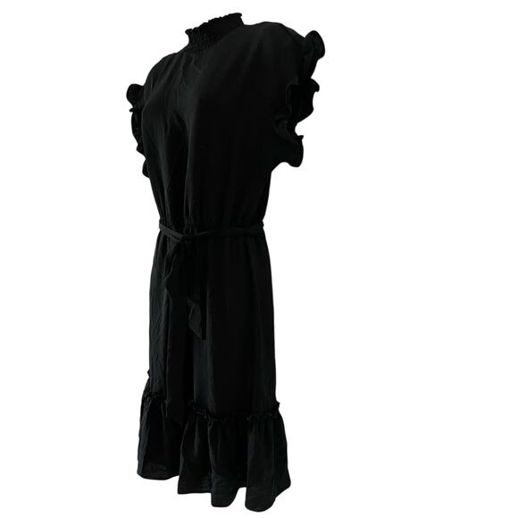 Sam Edelman Black Dress Size Medium Ruffle Tie Belt Boho Flowy - Picture 2 of 11